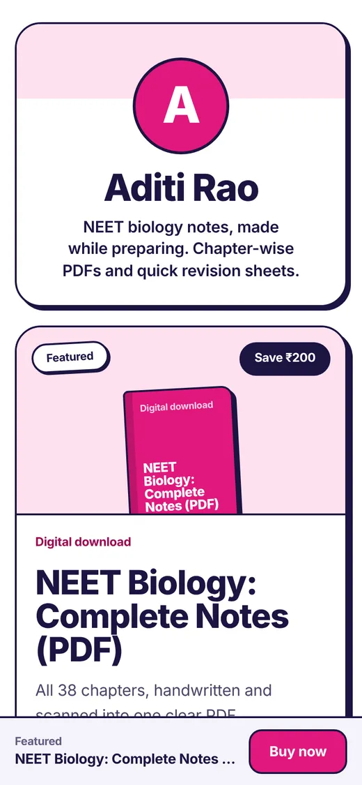 An example notes store on a phone with a featured complete notes PDF and a struck-through price